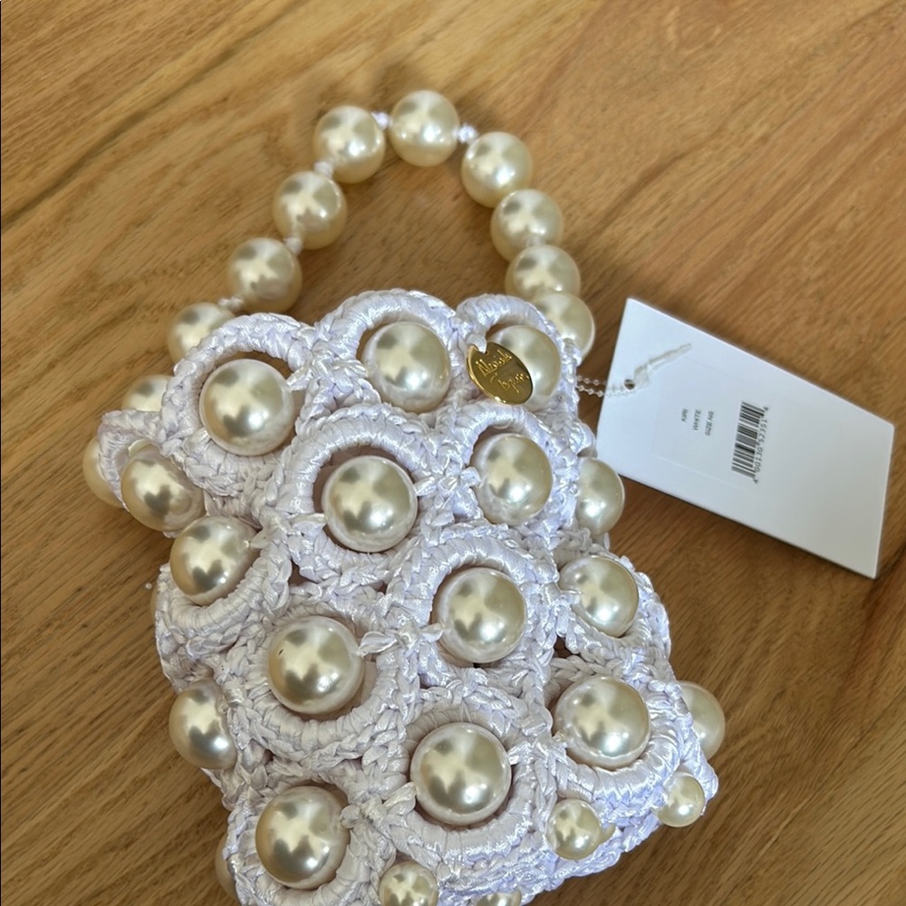 Elegant White Mini Bag with Pearl Beads